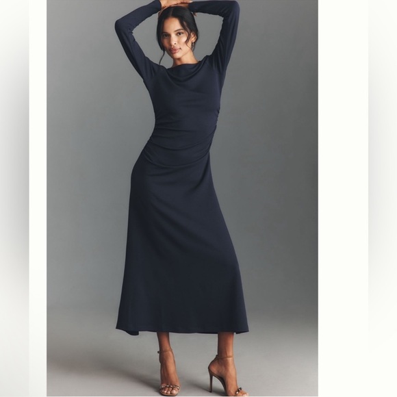 Anthropologie Dresses & Skirts - Nwt anthro Elegant long sleeve cowl back navy maxi Dress
